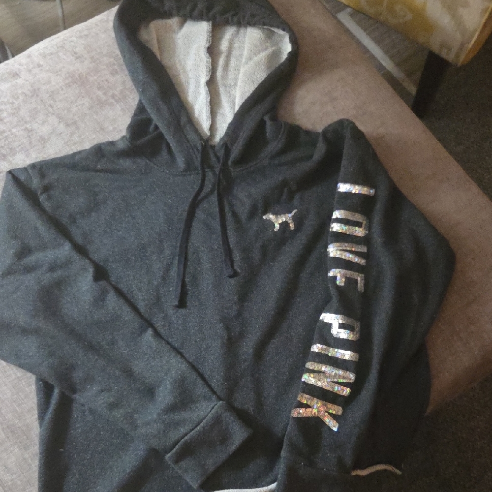 PINK Victoria's Secret Black and Silver Sporty Sweatshirt